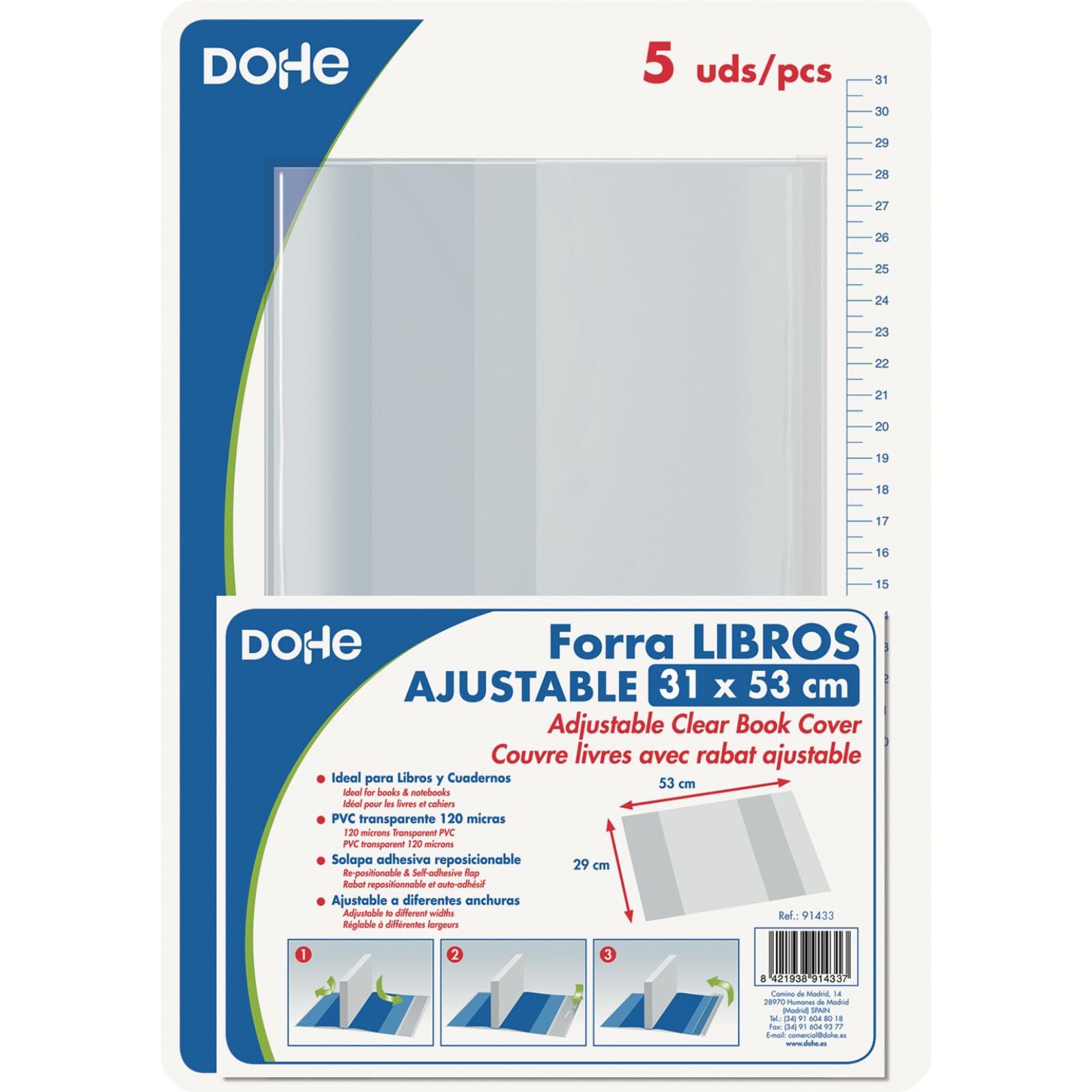 Dohe 91430 Pack of 5 Protective Book and Notebook Covers 53x31 cm