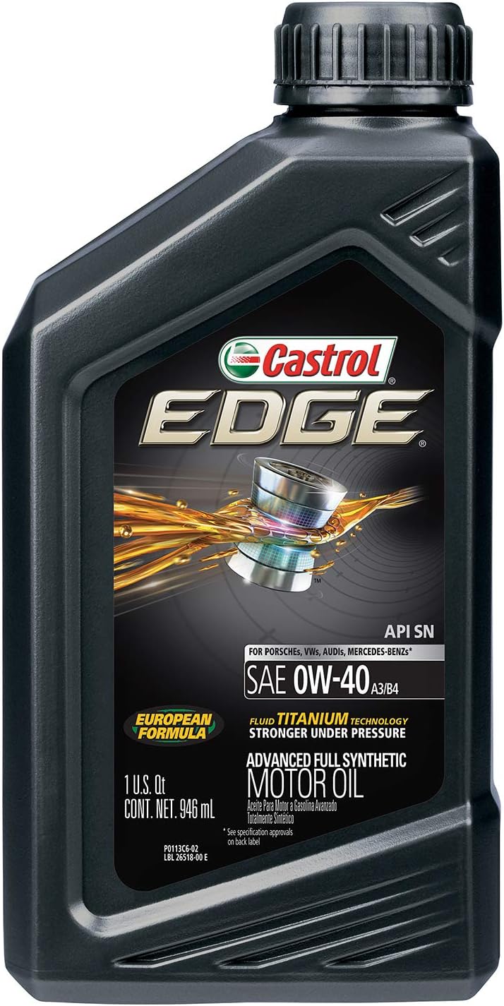 Castrol 06518 EDGE 0W-40 A3/B4 Advanced Full Synthetic Motor Oil, 1 Quart, 6 Pack