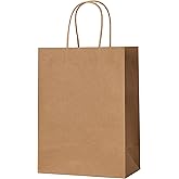 METAPRINT Brown Paper Gift Bags with Handles in Bulk, 100pcs Kraft Paper Bags 8x4.5x10.8 inch, Recyclable Shopping Bags for Retail, Grocery, Party Favors, Wedding