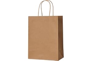 METAPRINT 100 Pack 8x4.5x10.8 Inch Medium Paper Gift Bags with Handles Bulk, Brown Kraft Paper Bags for Grocery Shopping Retail, Birthday, Party Favors, Wedding