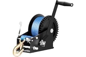 ROMON 3500lbs Boat Trailer Kit Winch with 33 Foot Polyester Belt, 2-Way Ratchet 4:1/8:1 Gears, Portable Winch for Boats, Trucks, Trailers, Rv, ATV, Jet Skiing, Manual Crank Winch Come with 2 Gloves, Blue
