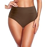 Holipick Women High Waisted Bikini Bottom Full Coverage Bathing Suits Bottoms Mid Waist Tummy Control Swim Bottom