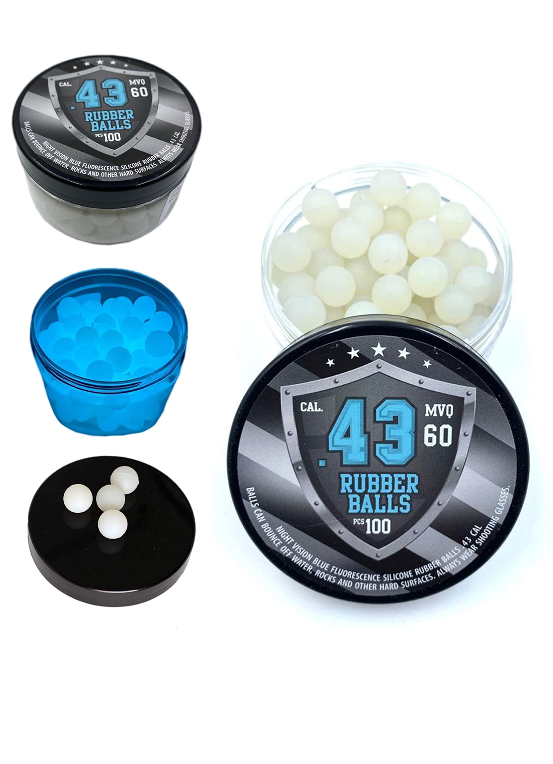 SSR 100 x Blue Night Vision Fluorescent Silicon Rubber Balls Paintballs Glowing in The Dark in 43 Cal. for Training and Self - Home Defense