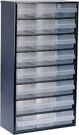 Raaco RAA137409 Blue Transparent Parts Storage Metal Cabinet 24 Drawer Organizer view 1