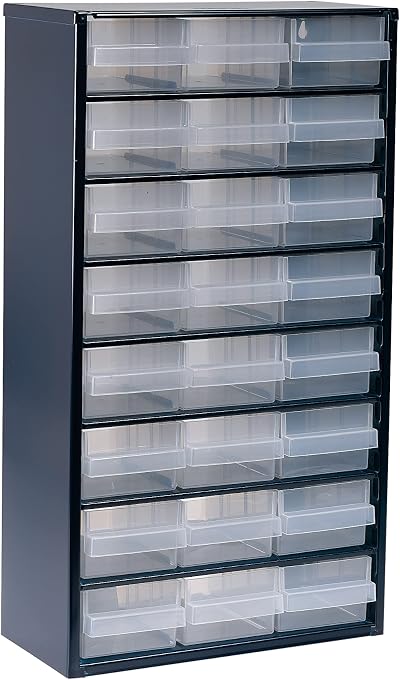 Raaco RAA137409 Blue Transparent Parts Storage Metal Cabinet 24 Drawer Organizer