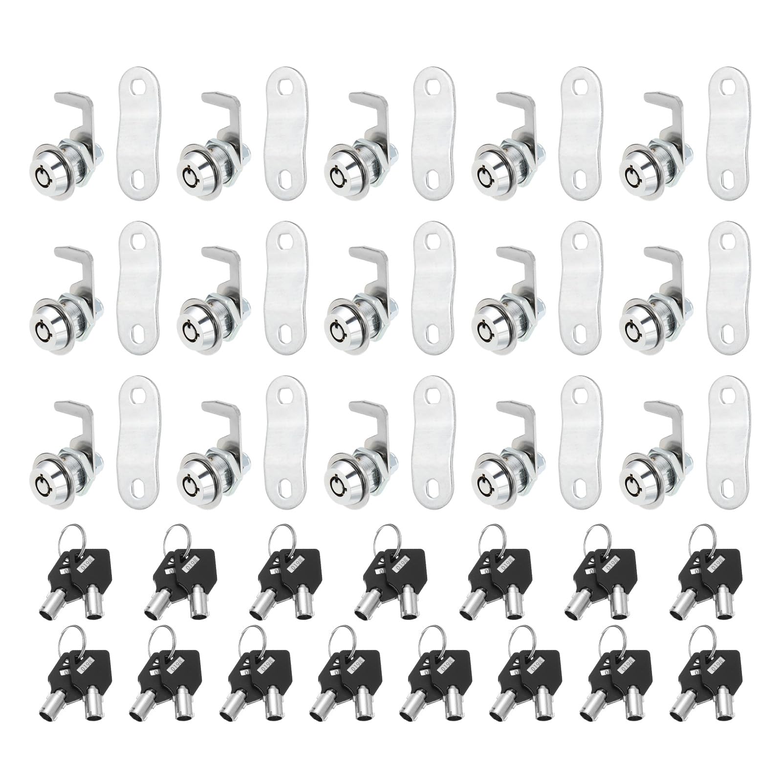 PATIKIL 5/8 Inch Cabinet Locks with Key, 15 Pack Cam Replacement Lock Cylinder Toolbox Lock Keyed Alike for RV Drawer Storage Cart Mailbox Compartment Door Tool Lock, Silver