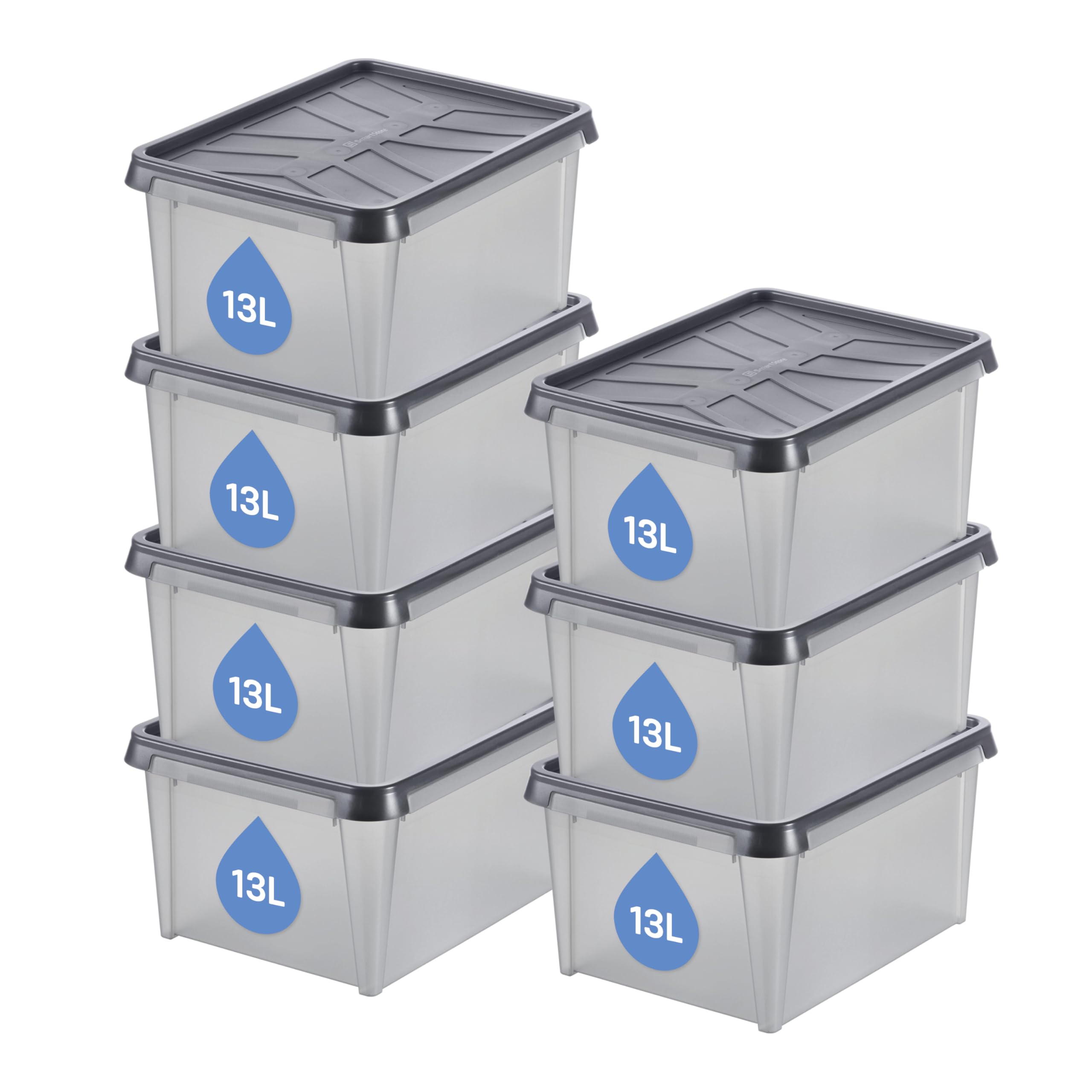SmartStore 13 L Waterproof Plastic Storage Boxes with Lids, Set of 7, Frosted, Stackable and Nestable, 10 Year Guarantee, Food Safe and BPA Free, IP64 rating, L40 x W30 x H20 cm, Anthracite