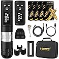Ambition Soldier Wireless Tattoo Machine Kit Complete Rotary Coreless Motor Tattoo Pen Kit with Extra 2400mAh Battery 80pcs Glory Mixed Size Cartridge Needles Supply for Professional Tattoo Artist