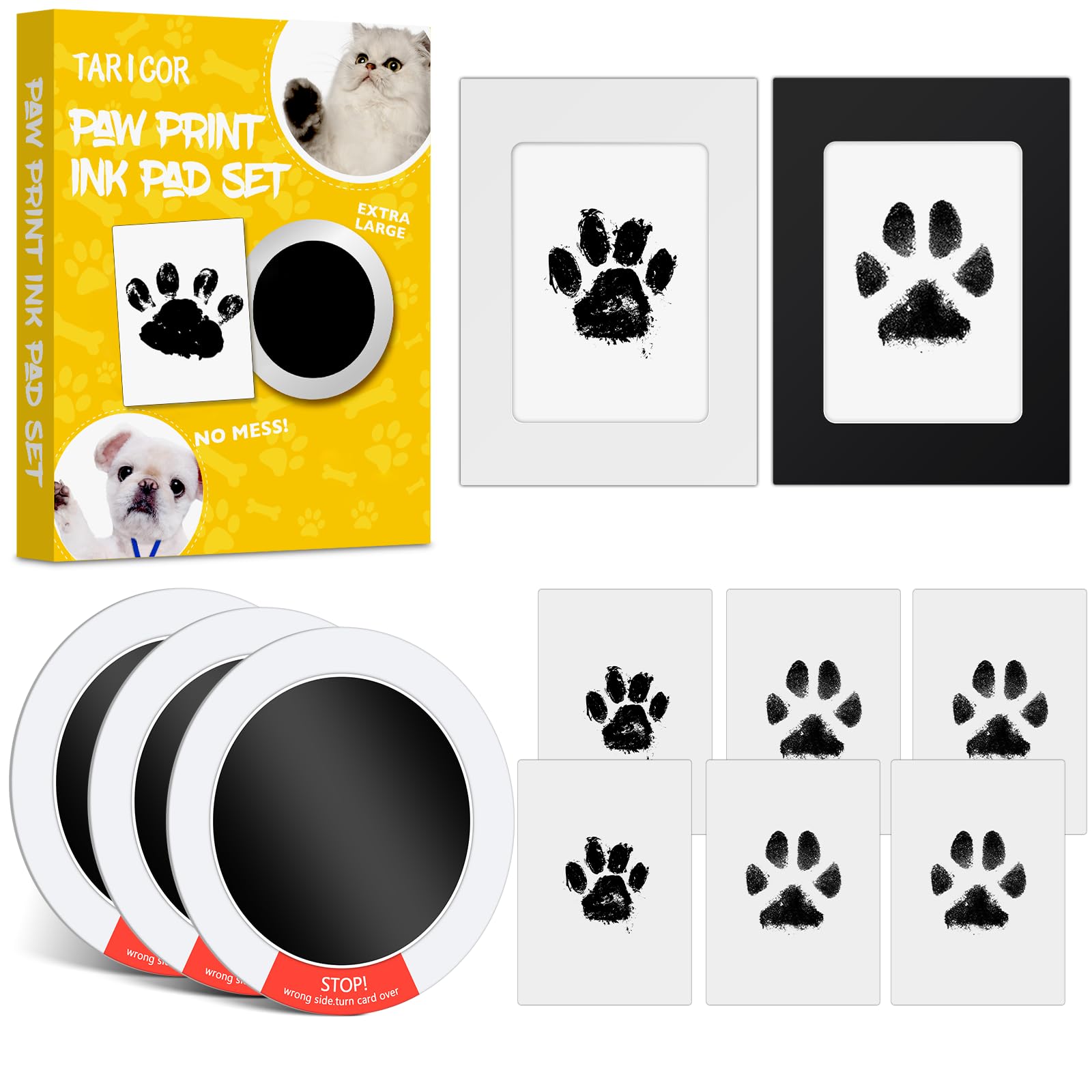 Taricor Pet Paw Print Kit, Baby Hand and Footprint Kit, Paw Print Kit for Dogs Cats, 3Pcs Inkless Pawprint Stamp Pads with 2 Photo Frames 6 Imprint Cards, Ink Pads for Dog Paws Pawprint Keepsake Kit โ image 1
