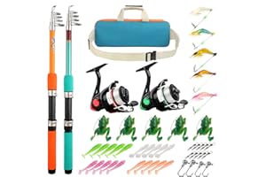 Kids Fishing Rod Reel Combo, 4.92FT 2PCS Telescopic Fishing Pole Spincast Reel with Fishing Accessories Ultralight Fishing Ta