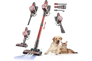 WLOTPO Cordless Vacuum Cleaner for Home, Lightweight Stick Vacuum Cordless Rechargeable with Power Suction, Up to 35 Mins Runtime, Hardwood Floor Vacuum for Pet Hair, Carpets, Tile(Dark Red)