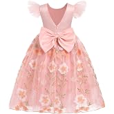 Abito Lungo Per Bambina In Pizzo E Chiffon, Principessa Per Matrimonio E Cerimonia - Con Fiore 3D