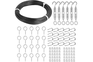TooTaci 1/16 Wire Rope Kit, 100ft Black Vinyl Coated Stainless Steel Cable with M4 Turnbuckle Tensioner - Wire Trellis Kit for Climbing Plants, Outdoor String Light Hanging, Picture Hanging