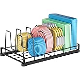 Food Container Lid Organizer for Cabinet, 6 Adjustable Dividers Metal Pot Lid Organizer, Pots and Pans Organizer Under Cabinet Storage Plastic Lids Pots Cookie Sheets for Cabinets, Cupboards, Drawers