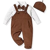 Unutiylo Newborn Baby Boy Outfit Set Long Sleeve Romper 3Pcs Gentleman Suspender Overall Fall Winter Clothes