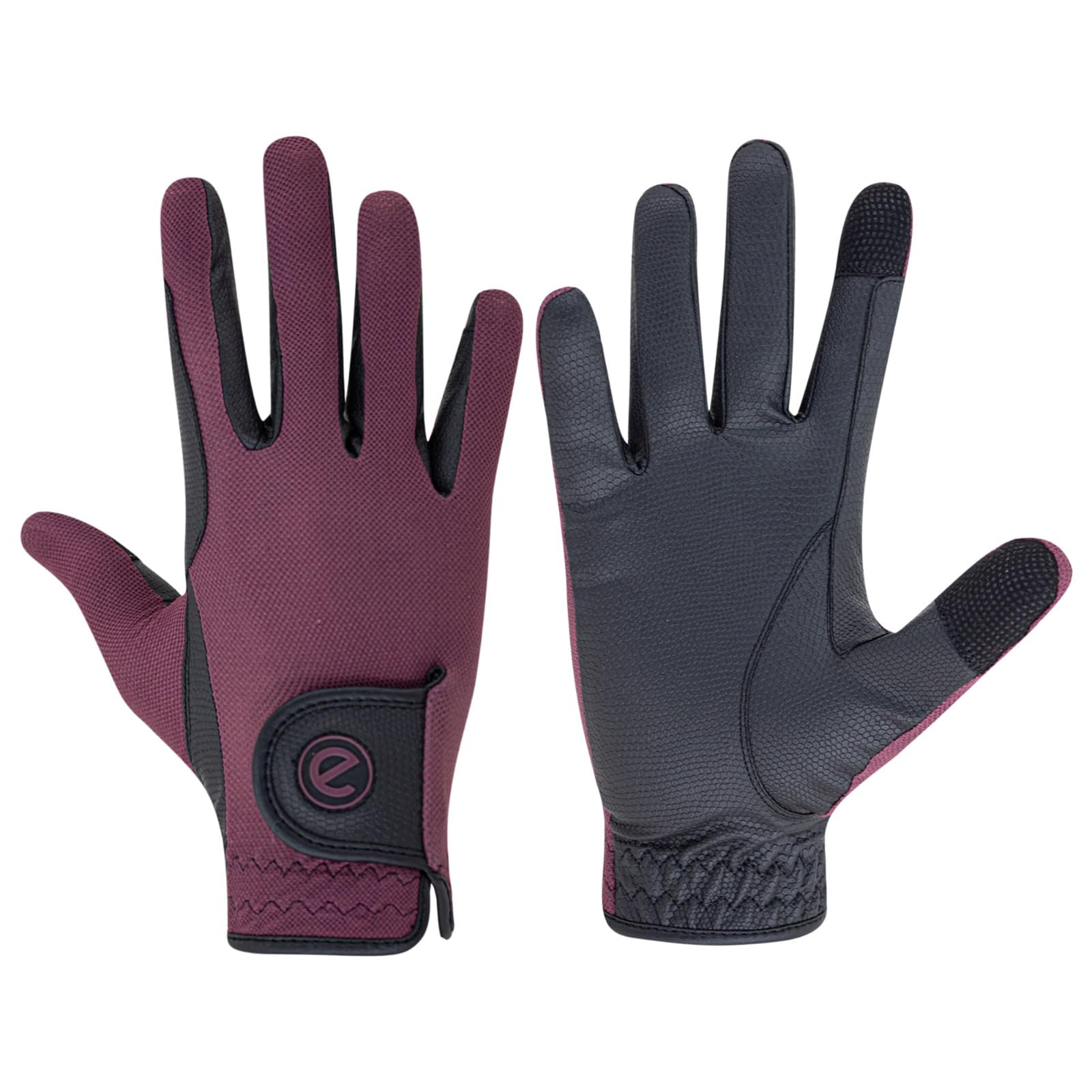 eGlove - eQUEST GripPro X-LITE Horse Riding Gloves - Lightweight, Breathable, Grippy Non-Slip Material - Comfort Mesh Back - Touchscreen Gloves (MERLOT - PLAIN CUFF, XS)