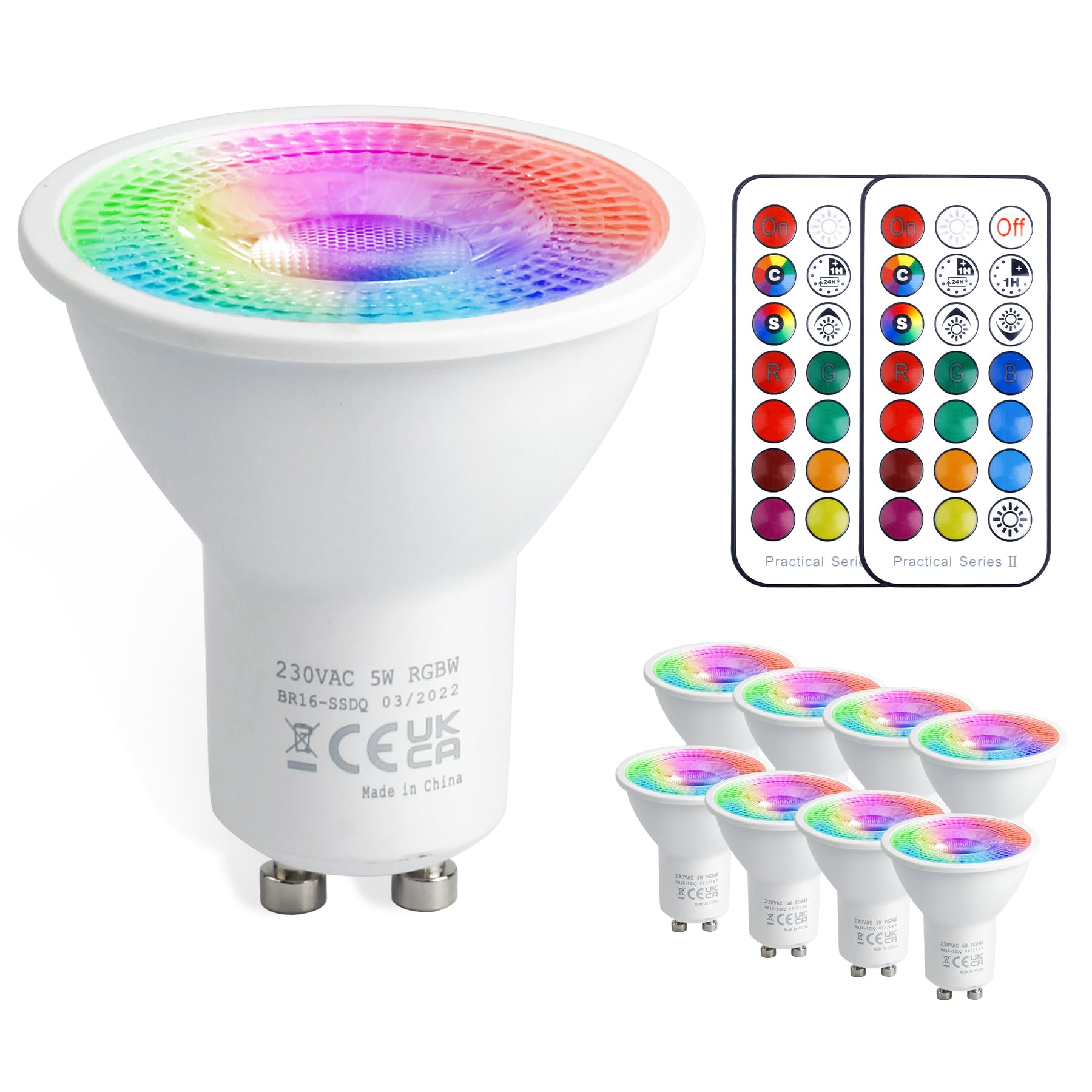 VARICART GU10 Colour Changing LED Bulbs, 5W Dimmable Spot Light Bulb, 12 Colour RGB + Warm White 3000K, 5 Modes, Built-in Memory with Remote, 35W~50W Equiv. for Everyday & Mood Lighting (8 Pack)