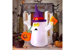 Bosvell Halloween Inflatable Ghost Pumpkin Outdoor Decoration,Blow Up Yard Decoration with Built-in LED for Halloween Decor,Halloween Outdoor, Yard, Garden, Lawn Party Decoration(5 FT)