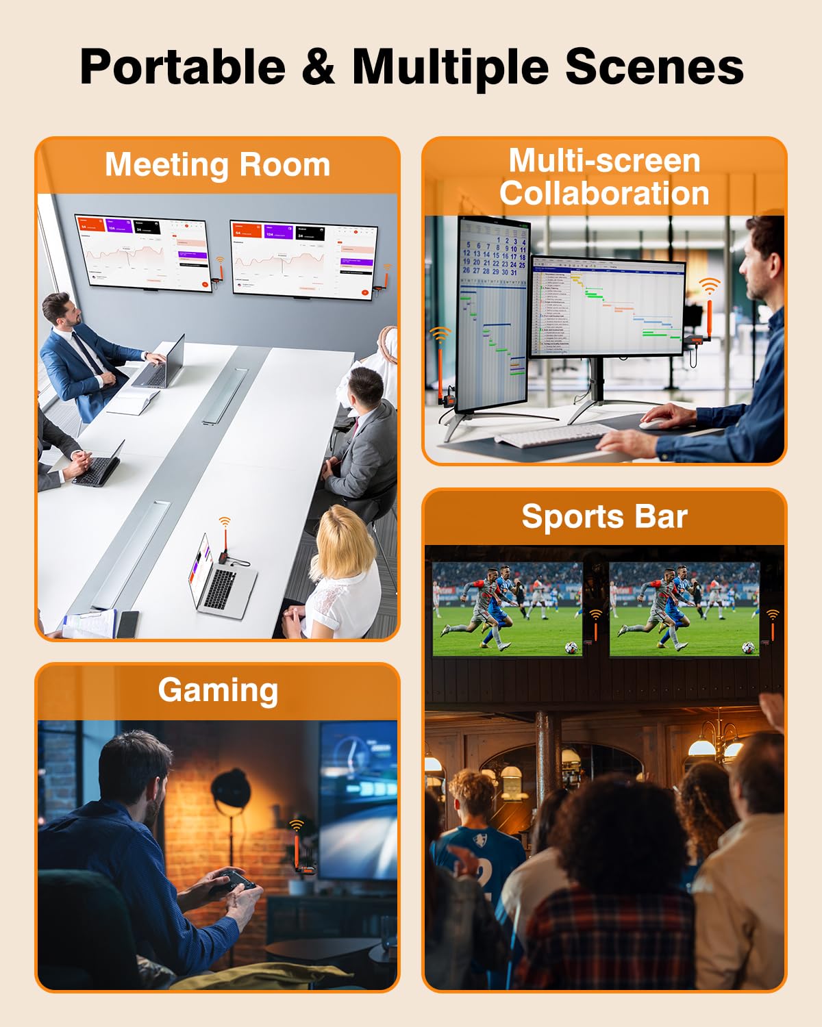 Wireless HDMI Transmitter and 2 Receivers, 4K Decode 1080P Full HD Output, 350FT/100M Long Range, 5.8G Extender Plug & Play Low Lag for Streaming Video/Audio Multiple TV/Monitor/Projector