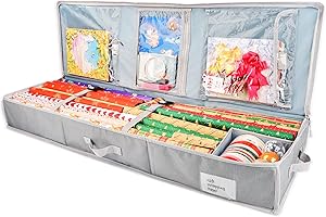 KIPHCA Wrapping Paper Organizer Storage Wrapping Paper Storage, 600D Oxford Fits Ribbon, Ornaments, Holiday Accessories Flexible Partitions and Pockets （Grey）