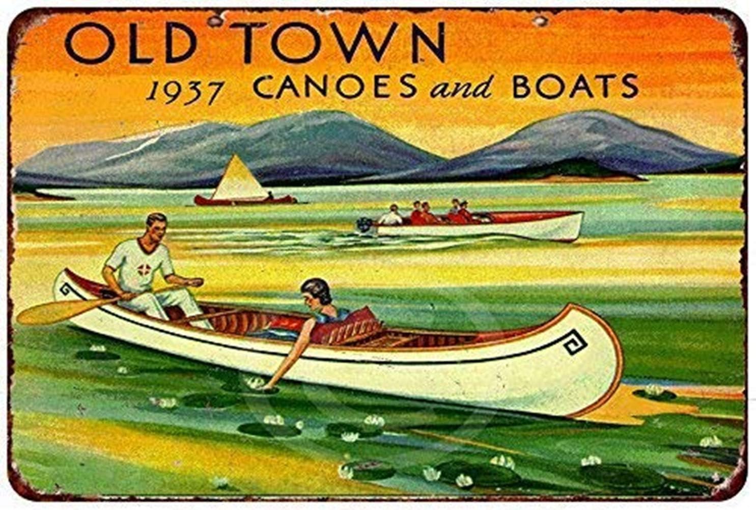 MAIYUAN Wall Decor Sign 1937 Old Town Canoes and Boats Rustic Vintage Aluminum Metal Sign 8x12 Inches (BBM4091)