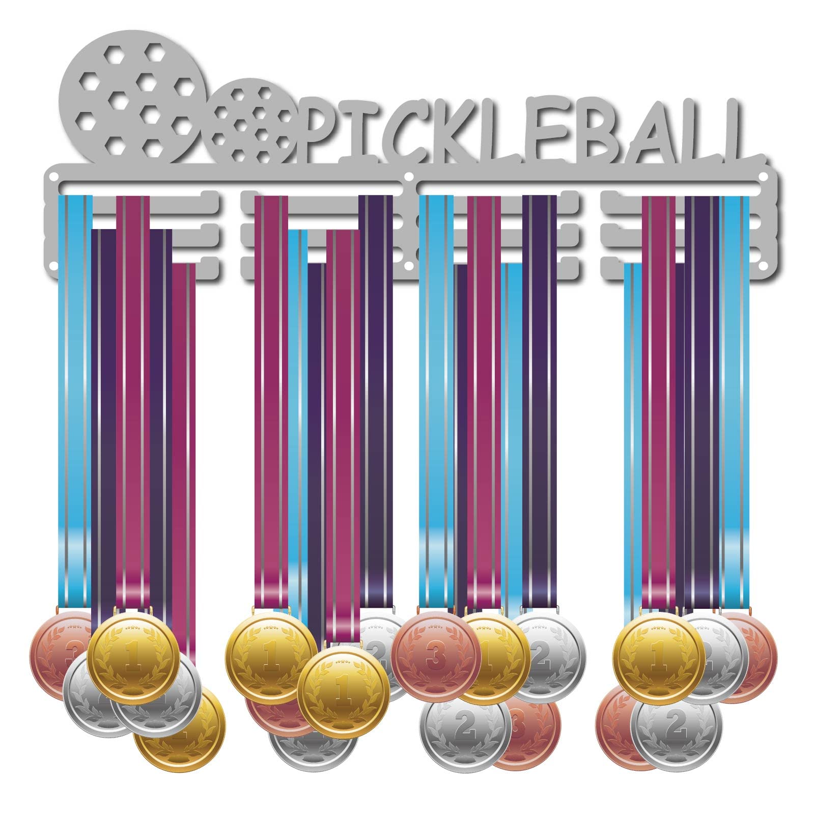 CREATCABIN Medal Holder Pickleball Sport Display Hanger Rack Awards Metal Lanyard Sturdy Wall Mounted Swimmer Runner Athletes Players Gymnastics Gift Over 60 Medals
