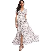 Ferrendo Women's Floral Maxi Dress Button Up Split Flowy Bohemian Party Beach Dresses