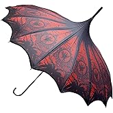 Gothic Rebel Pagoda Umbrella - Artisan Design with Bat Wing Scalloped Edges, Full Size Waterproof Windproof UV Protection Gothic Parasol with Carry Case