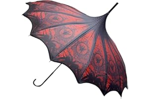 Gothic Rebel Pagoda Umbrella - Artisan Design with Bat Wing Scalloped Edges, Full Size Waterproof Windproof UV Protection Gothic Parasol with Carry Case