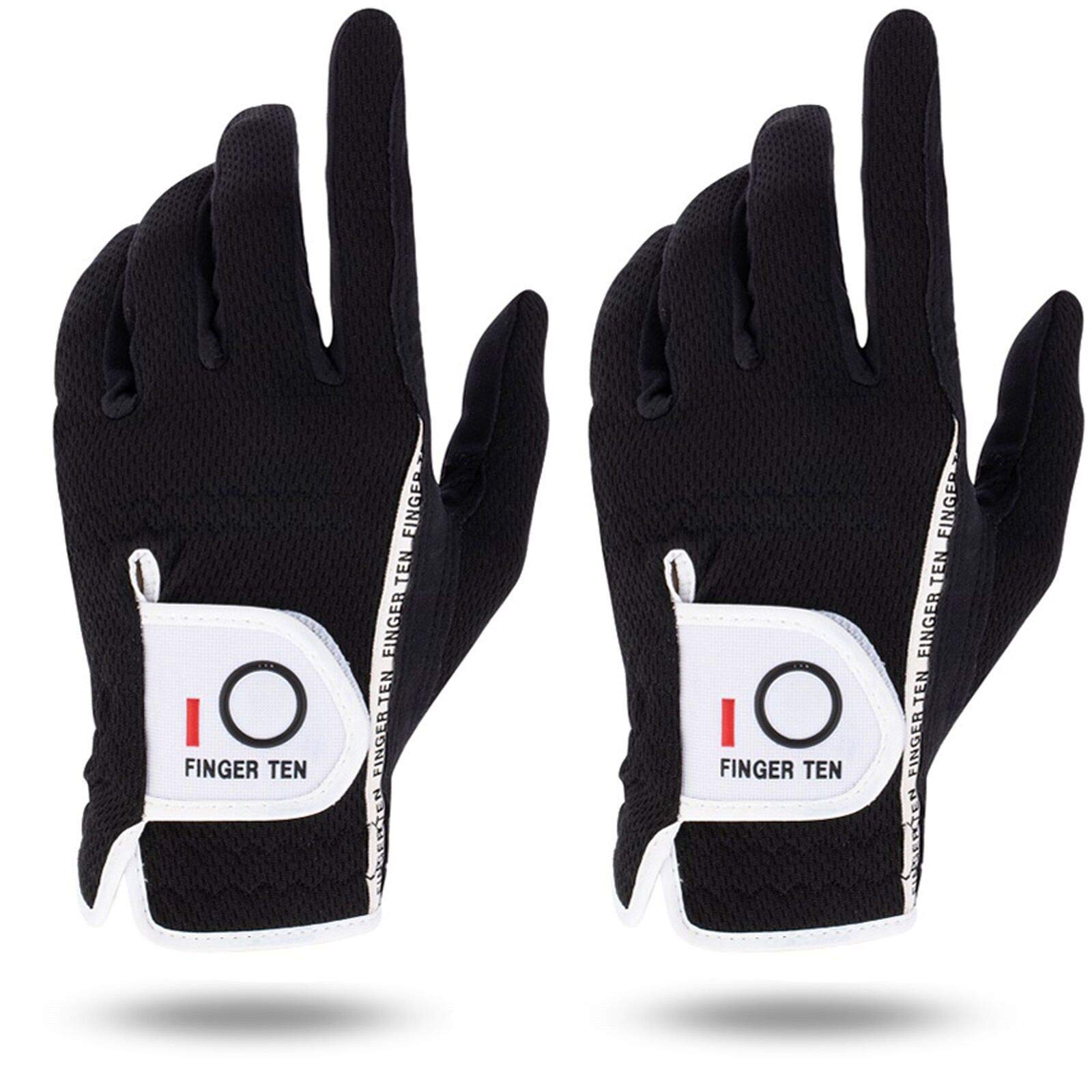 FINGER TEN Golf Gloves Men Left Hand Rain Grip Weathersof Value 2 Pack, Mens Golf Glove Wear Resistant Non Slip Color Black Flexible Durable (Black-2 Pack, S-Worn on Left Hand) — image 1