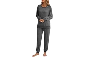 Famulily Women's 2 Piece Long Sleeve Side Split Ribbed Sweatshirt with Elastic Cuff Jogger Loose Lounge Sets