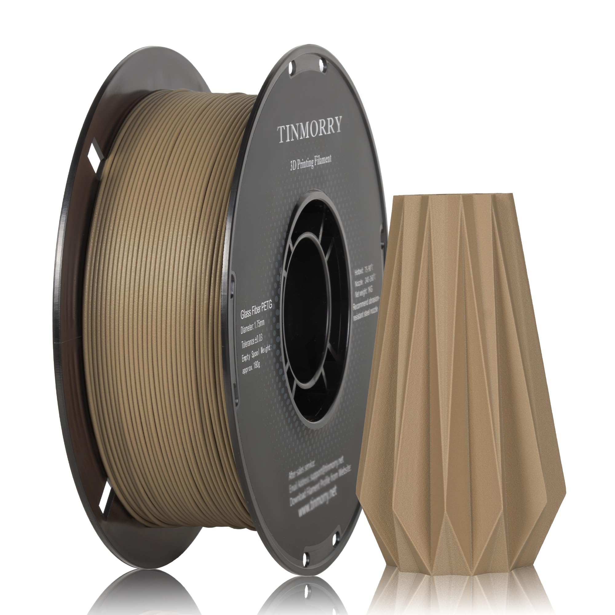 TINMORRY Glass Fiber PETG Filament 1.75mm, High Impact Resistance PETG GF 3D Printing Filament, Durability & Stiffness, Matte PETG Fits for Most FDM 3D Printers, 1 KG 1 Spool, Frosted Apricot Image