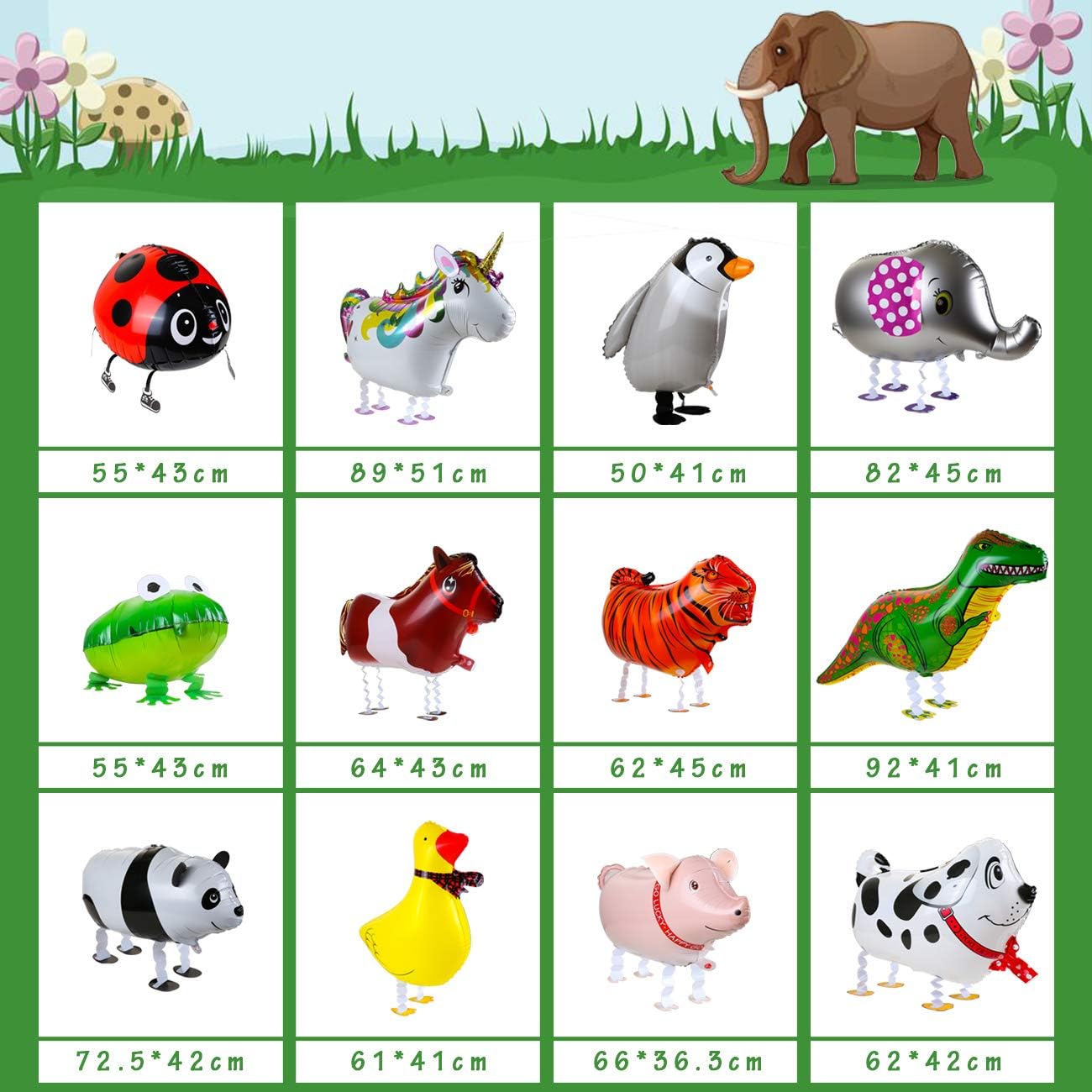 Kesote 12Pcs Walking Animal Balloons,Aluminium Foil Helium Balloons - Image 3