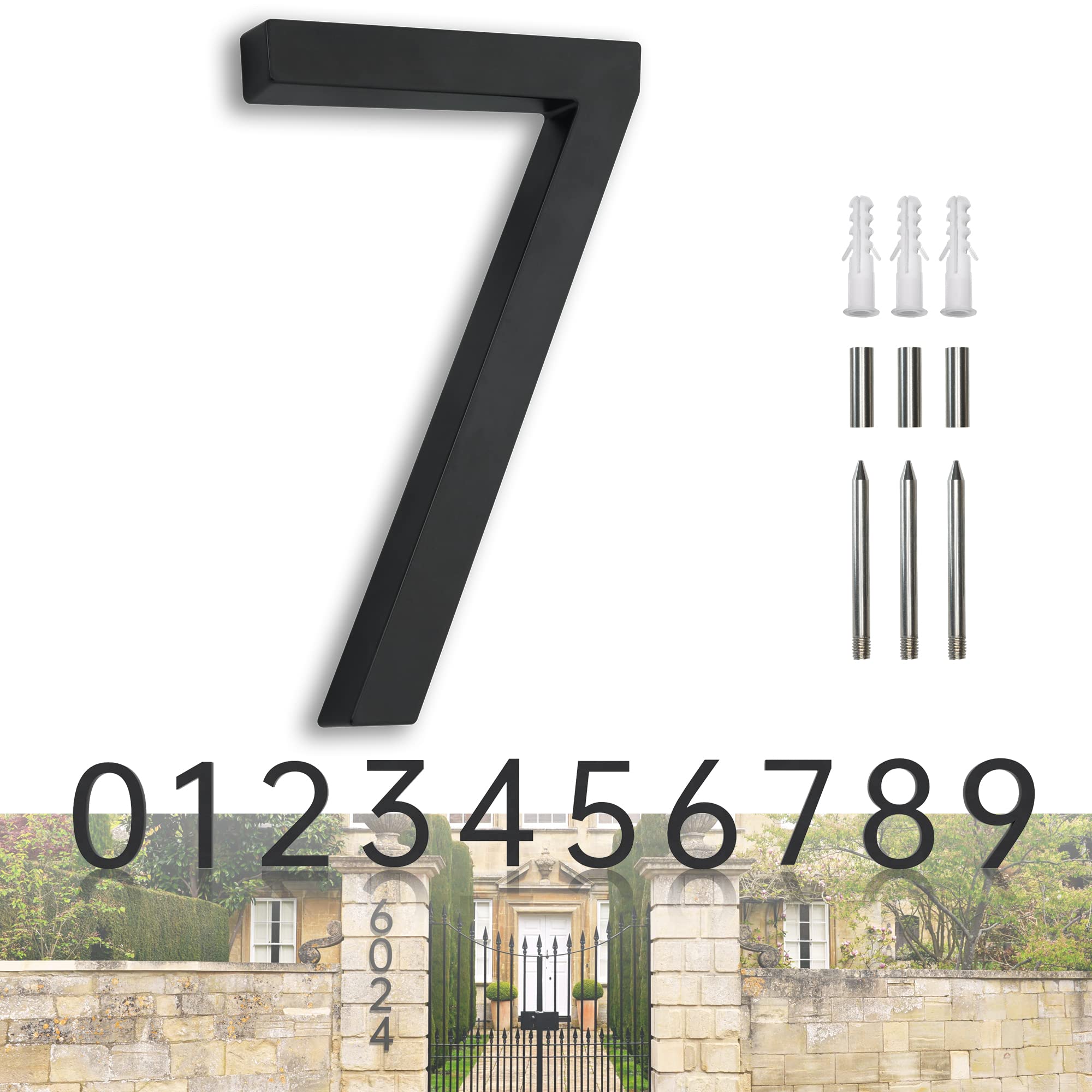 House Numbers Large Door Number Black House Number 7 Inch Metal House Numbers 3D Floating Exterior Modern Address Numbers 7