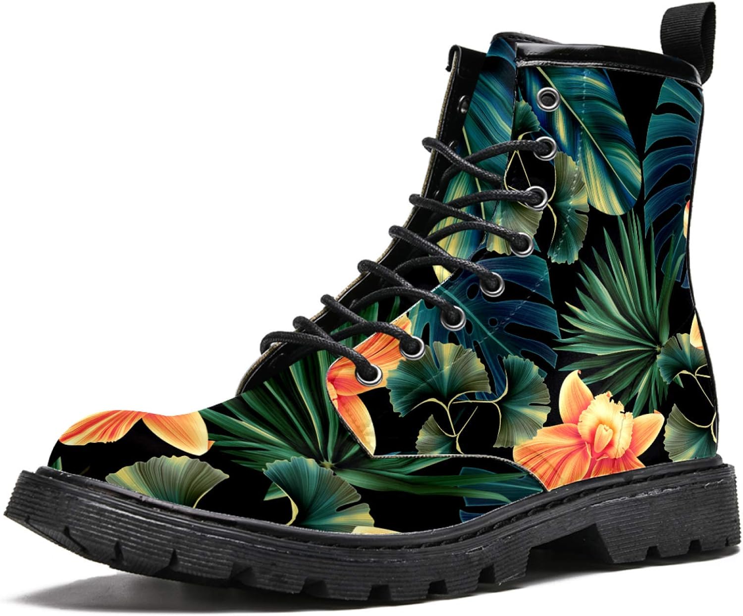 Women's Fashion Boot, Tropical Rainforest Green Leaves Boots