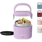 Nostalgia Portable Heated Lunch Box – 2.5-Cup Stainless Steel Food Warmer – Detachable Cord, Leak-Proof Lid, Carry Handle – Portable for Work & Travel – Lavender