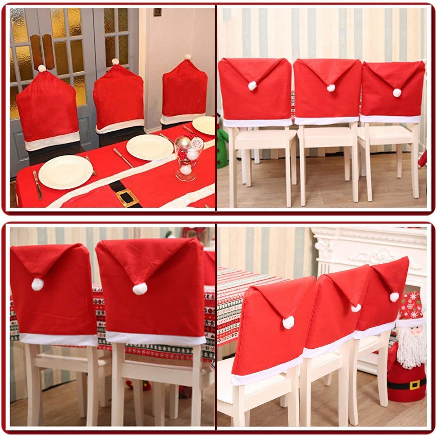 6 PACK Christmas Chair Covers Christmas Decoration Santa Hat Chair Back Covers Xams Chair Covers Caps Slipcovers Set for Christmas Festive Home Dinner Christmas Table Decoration Kitchen Party Decor: Home & Kitchen