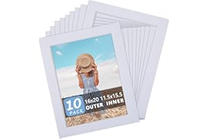 Somime 10 Pack Pre-Cut 16x20 White Picture Mats for 12x16 Photos - White Core Bevel Cut Frame Matte, Acid Free, Ideal for Fra