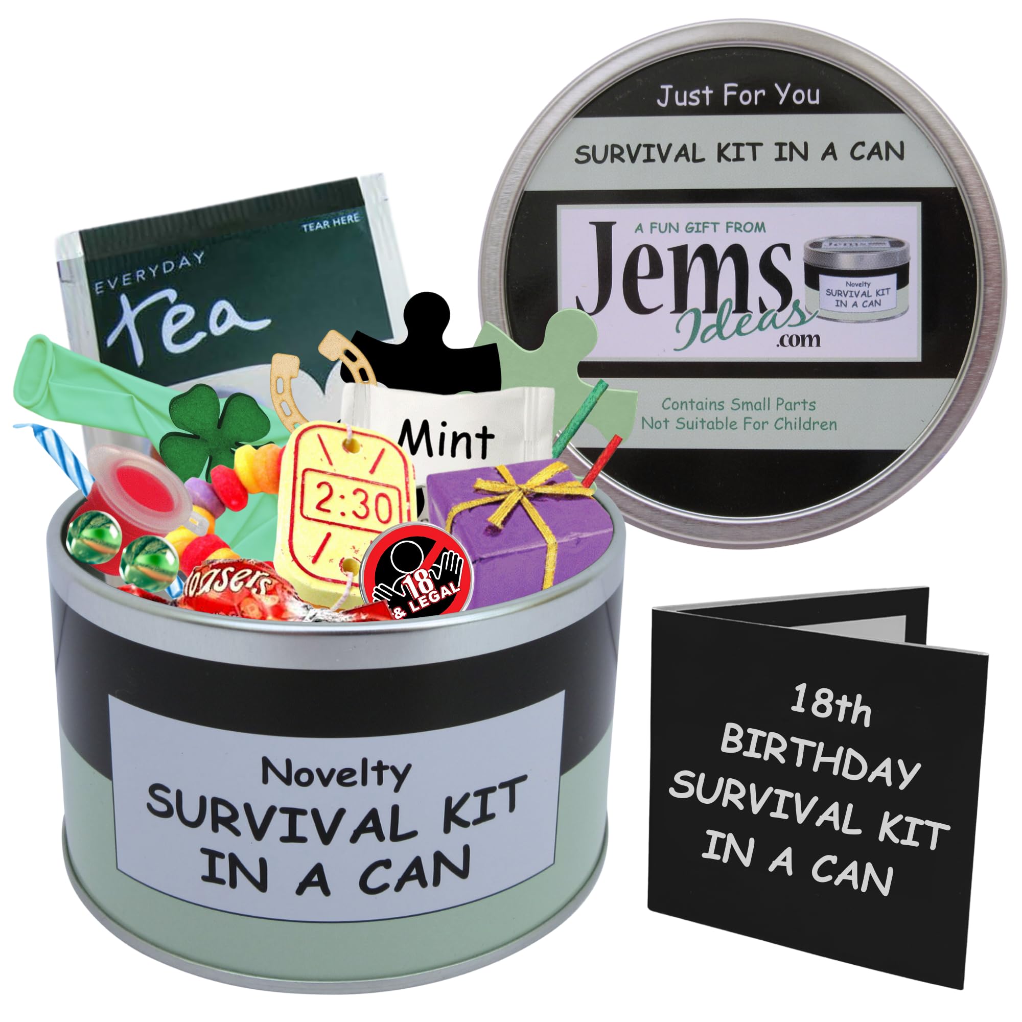 Survival Kit In A Can 18th Birthday Gift. Fun Novelty 18th Gifts For Men or Women, Him, Her Boys or Girls. (Black/Mint)