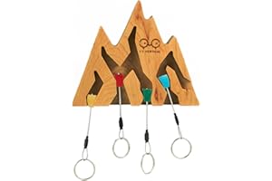 YY Vertical Mountain Decor Keyholder in Wood Wall Decor Ideal Gifts for Mountain Climbers 4 Key Rings Included Perfect for Mountain Lovers
