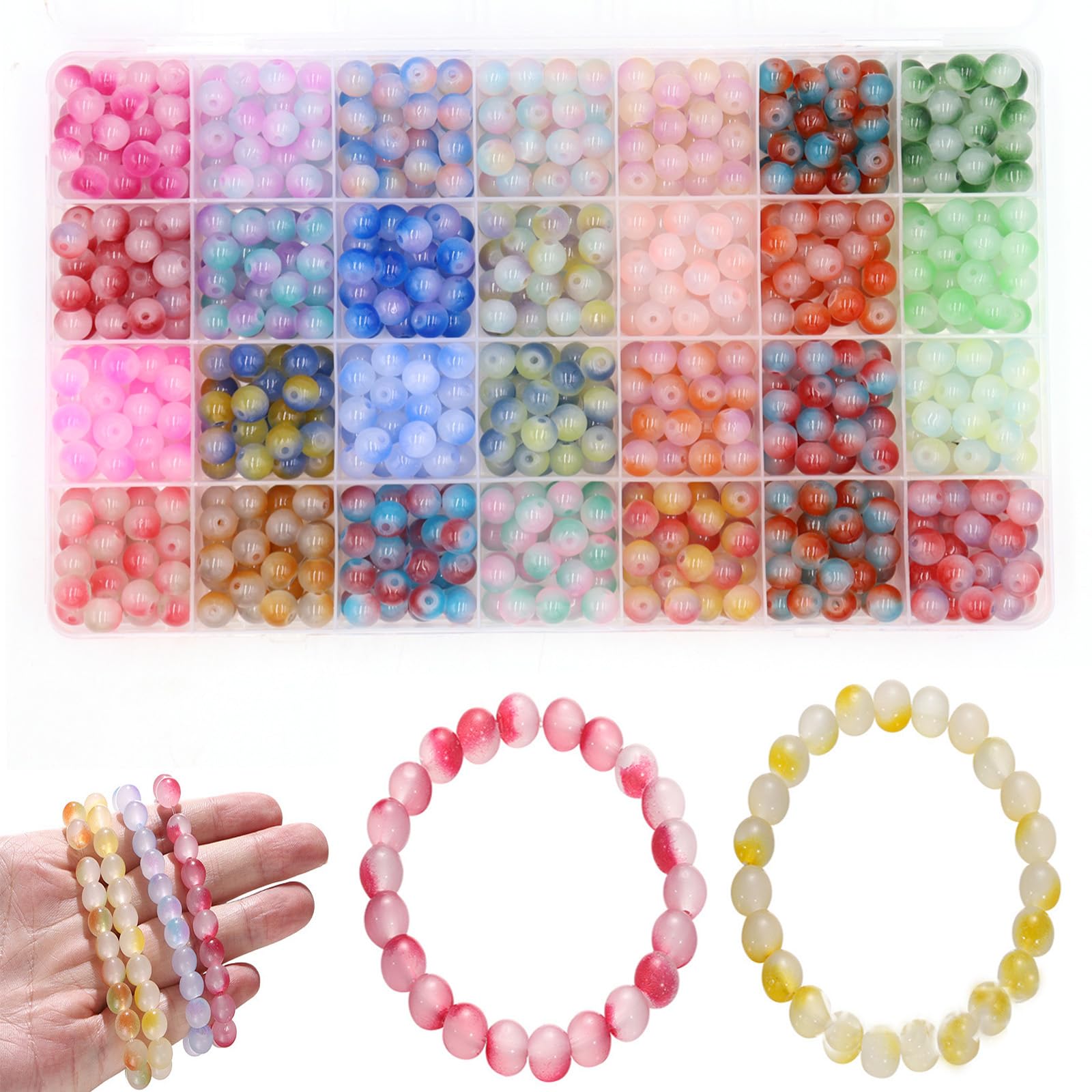 Crystal Jewellery Making Kit 8mm Round Glass Beads for Jewellery Making 28 Colours Crystal Beads for Bracelets Making Kits DIY Crafts Supplies for Bracelet Necklace Phone Charm Girls Adults (700Pcs-2)