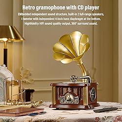 Vintage Gramophone CD Player, 5.3 Bluetooth