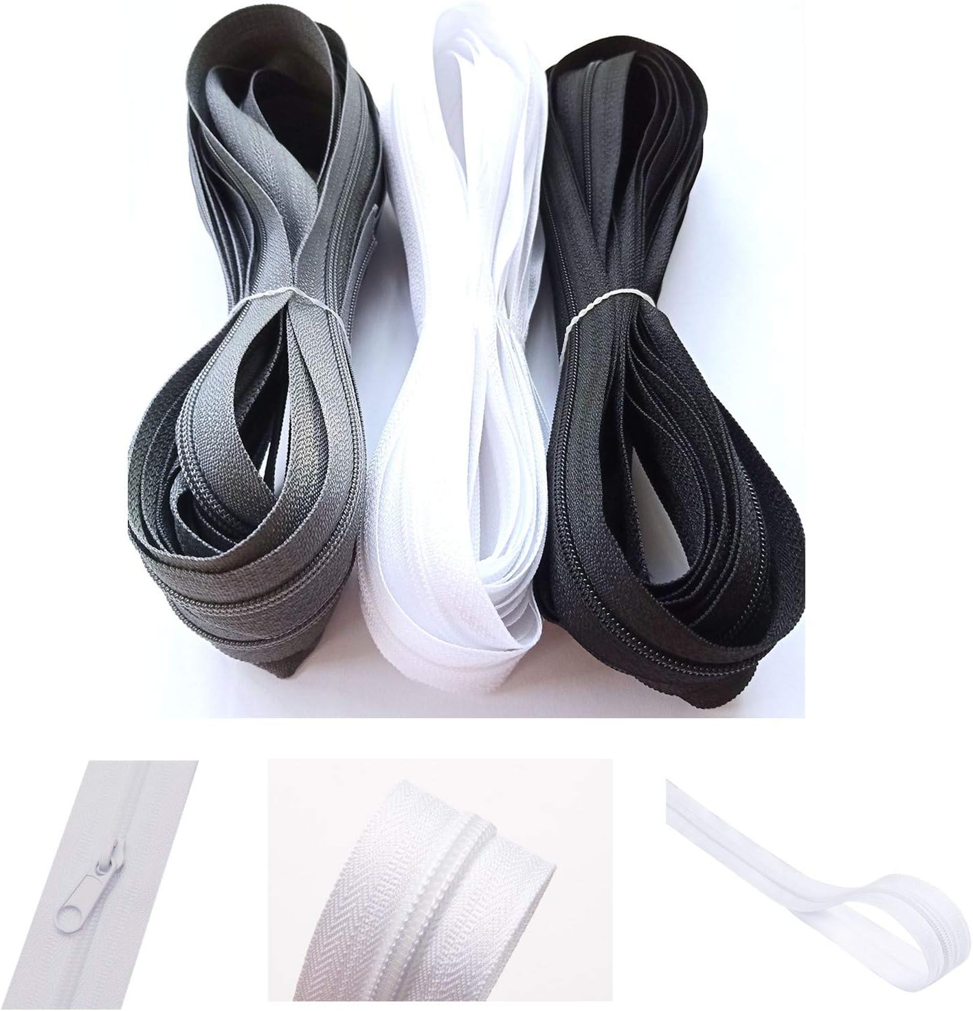 Endless 3mm Nylon Zipper 15m 3 Colors with Zipper and End Cap, Spiral Zipper Divisible by The Metre, 1" Wide for Clothes Bags - Image 5