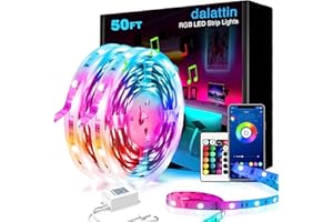 dalattin 50ft Led Strip Lights, Bluetooth+IR Led Lights for Bedroom, 5050 RGB Music Sync Color Led Lights with Smart APP&Remote Control for Party Kitchen Room Home Decoration (2 Rolls of 25ft)