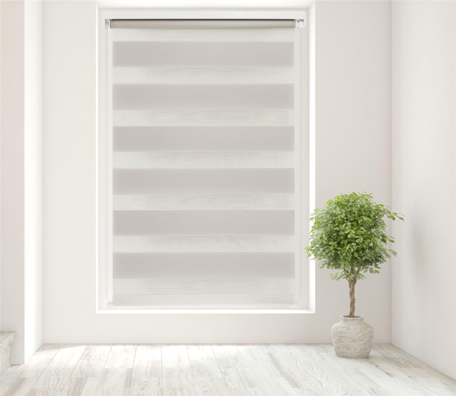 Caecus Natural Day and Night Zebra Roller Blind Dual Layer Fabric Aluminium Rail Easy Fit Home Office Bedroom Kids Room Easy Fit 100cm Width x 160cm Drop — image 1