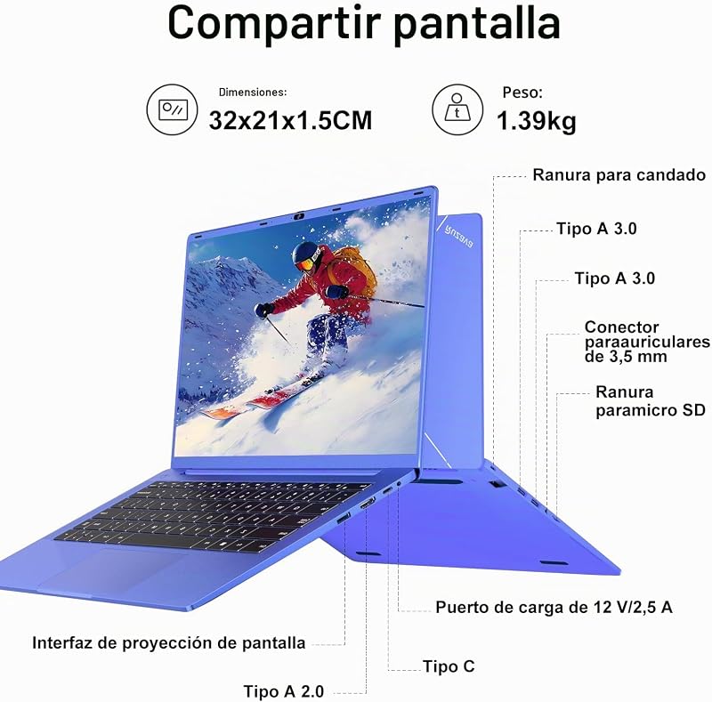Portátil de 14 polegadas Celeron N5095 até 2,9 GHz Portáteis 8GB RAM 256GB SSD TF 1TB Win11 LPDDR4 1920*1080 FHD 5G WiFi USB 3.0 Filme protetor de portátil Espanhol - Metal Roxo Corpo-1 — foto 5 de 8