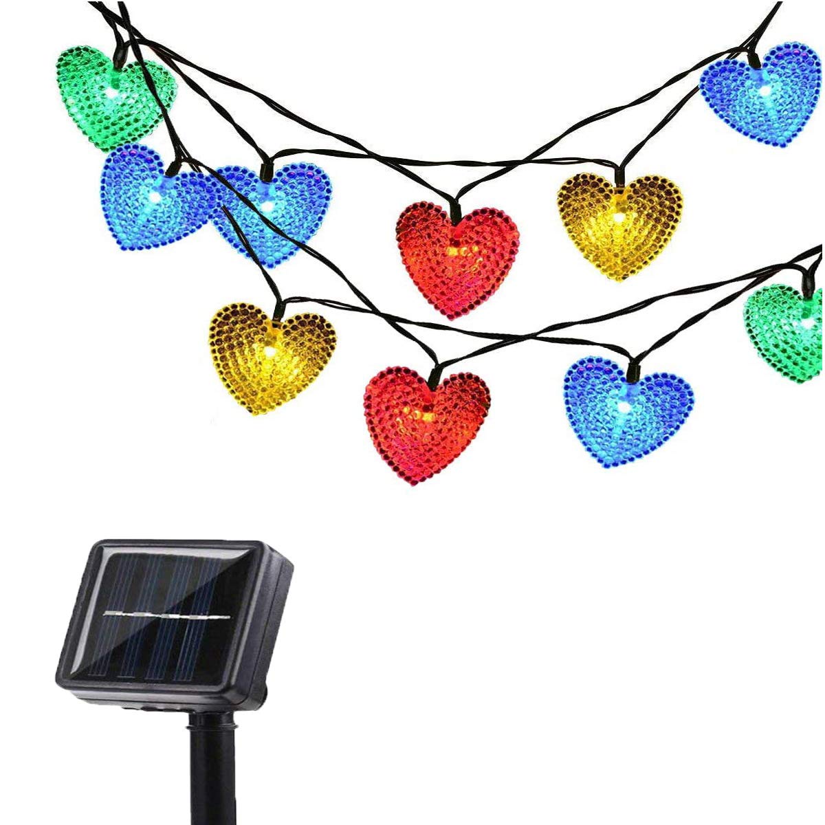 EHOFUN 20LED Solar Heart-Shaped Lights Garden, Waterproof 15.7ft Love Romantic Solar Lantern Fairy String Lights for Outdoor Home Wedding Valentines Day Birthday Christmas Decorations (Multicolor)