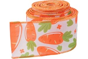 WRITWAA Easter Wired Burlap Ribbon 2.5 Inch 10 Yards with Carrot Pattern, Colorful Easter Basket Ribbon