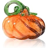 AOFEGRLT 3" Large Blown Glass Pumpkin Figurine Collectible Halloween Thanksgiving Glass Pumpkin Paperweight Fall Harvest Crystal Decorations for Home(Brown)