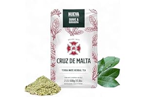 Cruz de Malta Yerba Mate Tea – 500gr (1.1 lbs) Loose Leaf – Traditional Argentine Herbal Tea – Smooth Flavor, Naturally Sourced – USA Specific Packaging – Gluten-Free – Large Leaf Low Dust Yerba Mate